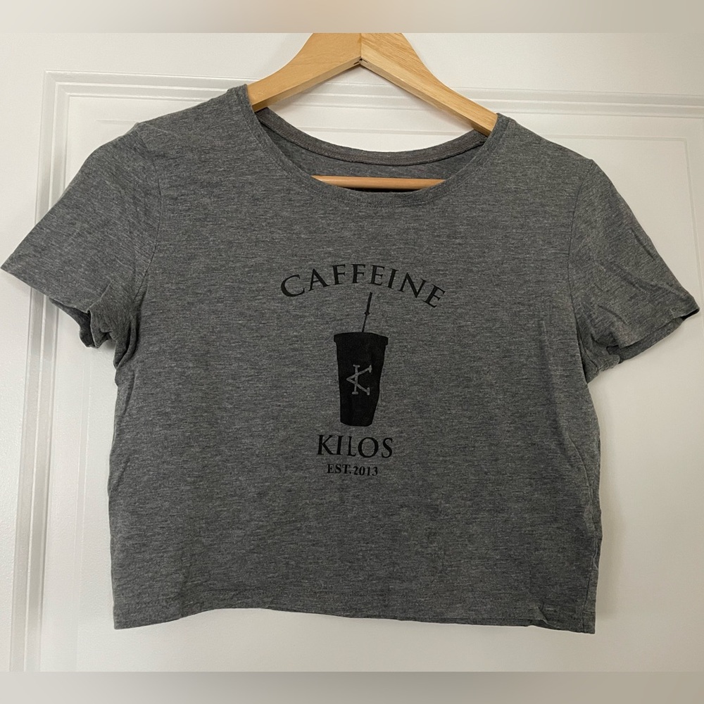 Gray Caffeine and Kilos Crop Top